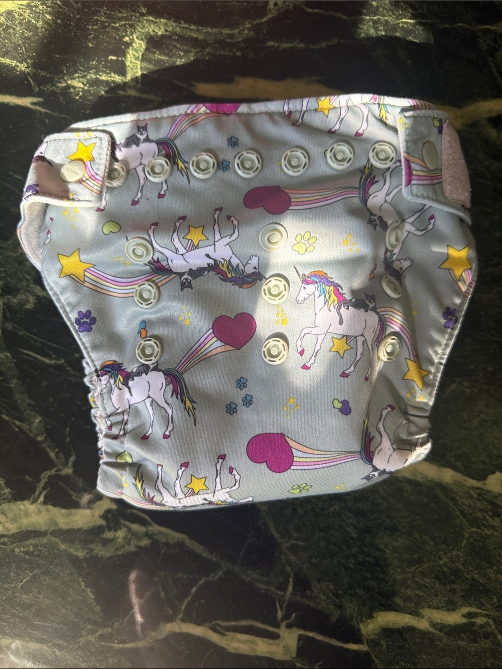Grovia ONE Adjustable Light Gray Unicorn Print Cloth Diaper Cover